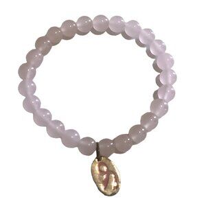 Breast Cancer Awareness Pink Rose Quartz Tone Beaded Charm Bracelet‎
